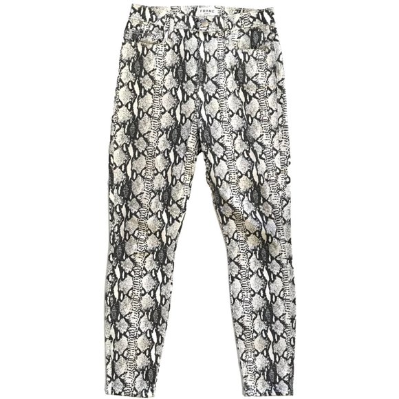 Frame Ali High Rise Skinny Cigarette Jeans Womens 27 Black Cream Python - Picture 4 of 12